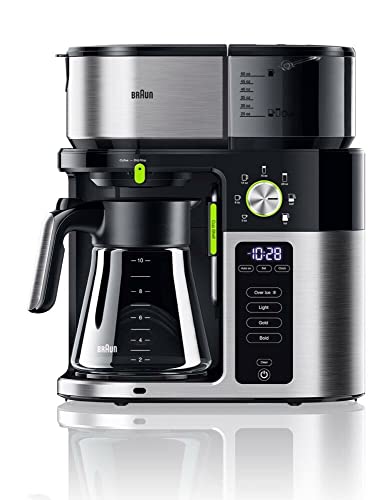 Braun MultiServe KF 9050 BK Kaffeemaschine - Filterkaffeemaschine mit Glaskanne, Direktwahl von 7 Portionsgrößen für bis zu 10 Tassen, Touch Display, Zeitschaltuhr, 1750 Watt, Edelstahl/Schwarz von Braun Household