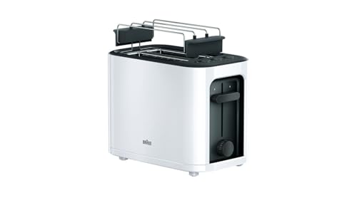 Braun Household HT 3010 WH Toaster | Doppelschlitz | Herausnehmbare Krümelschublade | Aufwärm- und Auftaufunktion | 7 Röstgrade | Separater Brötchenaufsatz | Weiß von Braun Household