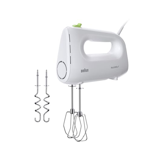 Braun Household MultiMix 1 HM 1110 WH Handmixer - Handrührgerät mit 4 Geschwindigkeitsstufen plus Turbo, FastMix Technologie, EasyClick, inkl. Schneebesen und Knethaken, Einhandbedienung, 450W, Weiß von Braun Household