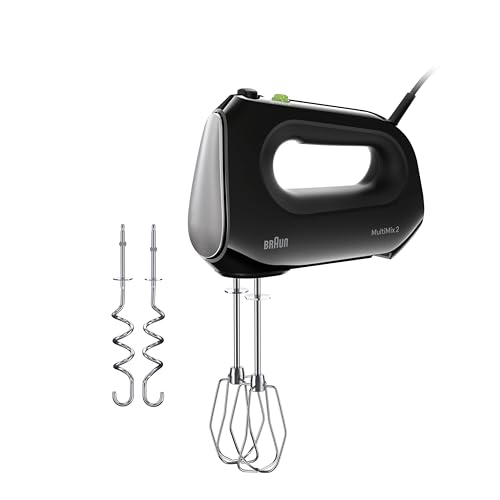 Braun Household MultiMix 2 HM2110BK Handmixer - Handrührgerät mit 4 Geschwindigkeitsstufen plus Turbo, FastMix Technologie, EasyClick, inkl. Schneebesen und Knethaken, Einhandbedienung, 500W, Schwarz von Braun Household