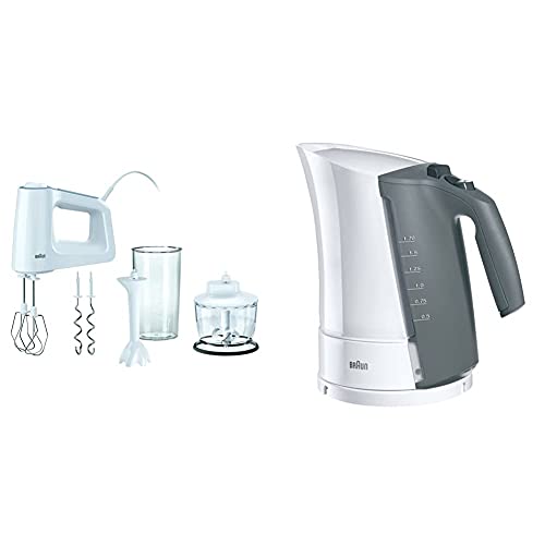 Braun MultiMix 3 HM 3135 Handmixer – Handrührgerät zum Backen & Kochen, inkl. Schneebesen, Knethaken, Pürierstab, 500 W, Weiß & Multiquik 3 WK 300 |1,7 Liter | 2200 Watt | weiß von Braun Household