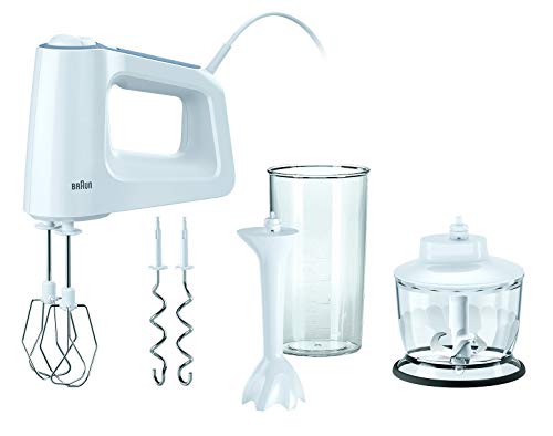 Braun MultiMix 3 HM 3135 Handmixer – Handrührgerät mit 5 Geschwindigkeitsstufen & Turbo-Funktion, inkl. Schneebesen, Knethaken, Pürierstab, Zerkleinerer und 600 ml Mix- und Messbecher, 500 Watt, weiß von Braun Household