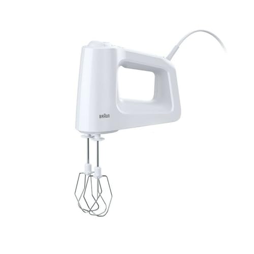 Braun MultiMix 3 HM 3000 Handmixer – Handrührgerät mit 5 Geschwindigkeitsstufen & Turbo-Funktion, inkl. Schneebesen und Knethaken, 450 Watt, weiß von Braun Household