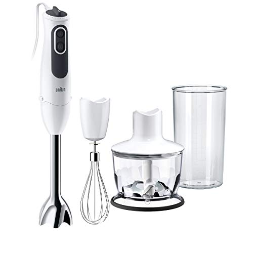 Braun MultiQuick 3 MQ 3135 Sauce Stabmixer – Pürierstab mit 11 Geschwindigkeiten plus Turbo-Stufe & Edelstahl-Mixfuß, 750 Watt, inkl. 600 ml Mix-/Messbecher, Schneebesen & Zerkleinerer, weiß/grau von Braun Household