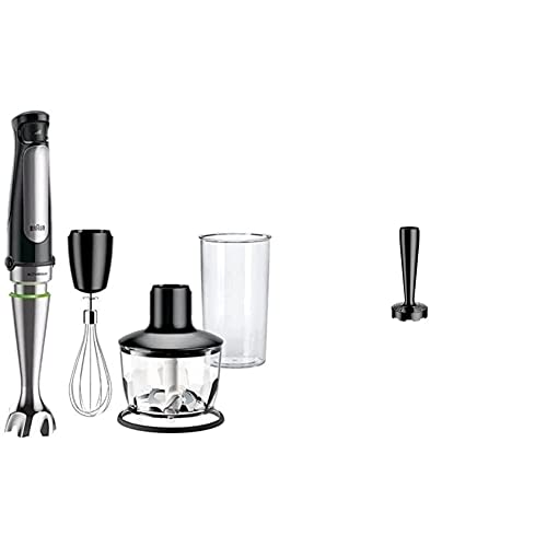 Braun MultiQuick 7 MQ 7035X Stabmixer inkl. 3-teiliges Zubehör Set, 1000 Watt, schwarz & Braun Kartoffel- & Gemüsestampfer Aufsatz MQS 300 BK mit EasyClick Plus System BPA-frei, Schwarz von Braun Household