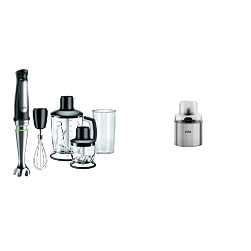 Braun MultiQuick 7 MQ 7045X Stabmixer - Pürierstab mit abnehmbarem edelstahl Mixfuß mit ActiveBlade Technologie 1000 Watt, schwarz & Braun Kaffee- und Gewürzmühlen Aufsatz MQS 270 SI Silber von Braun Household