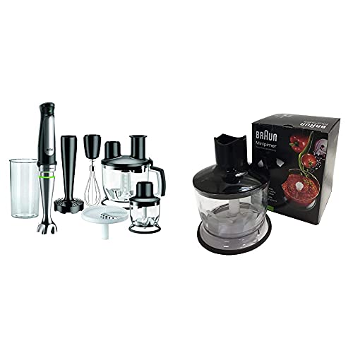 Braun MultiQuick 7 MQ 7087X Stabmixer - Pürierstab mit abnehmbarem edelstahl Mixfuß, schwarz & Zerkleinerer Aufsatz MQ 30 - Stabmixer Zubehör, 500 ml, schwarz von Braun Household