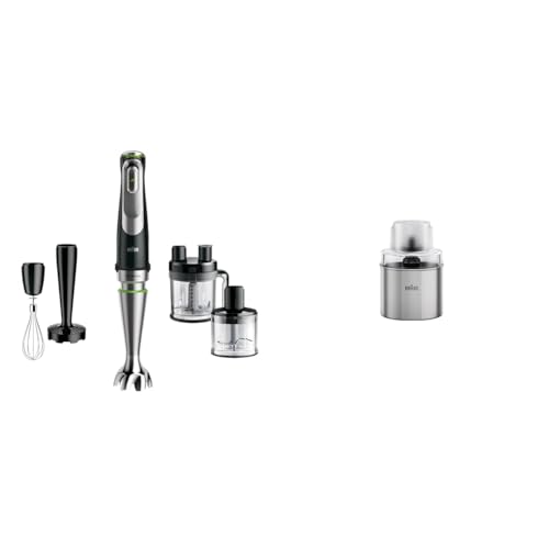 Braun MultiQuick 9 MQ 9187XLI Stabmixer 1200 Watt, schwarz/Edelstahl & Braun Kaffee- und Gewürzmühlen Aufsatz MQS 270 SI mit EasyClick Plus System Zubehör für MultiQuick 7 und 9, Silber von Braun