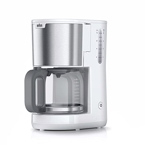 Braun Household PurShine KF 1500 WH Kaffeemaschine - Filterkaffeemaschine mit Glaskanne für bis zu 10 Tassen, OptiBrew-System, Automatische Abschaltung, 1000 Watt, Weiß, KF1500WH von Braun Household