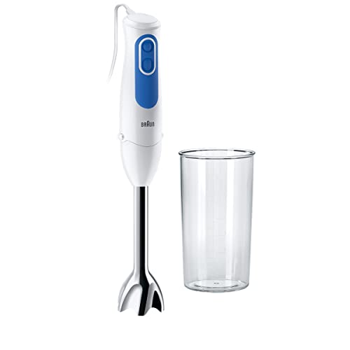 Braun Stabmixer MQ 3000 Smoothie+ – MultiQuick 3 Pürierstab mit Edelstahl Mixfuß, 700 Watt, inkl 600 ml Mixbecher, weiß/blau von Braun Household