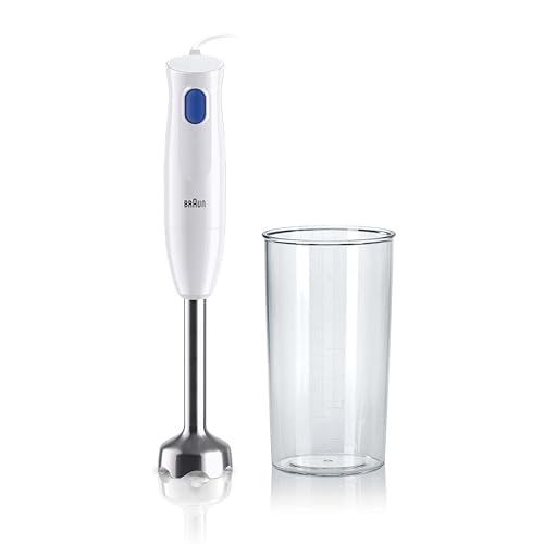 Braun Stabmixer MQ10.001M MultiQuick 1 - Extra Leichter Pürierstab mit Edelstahl-Mixfuß und EasyTwist System, inkl. 600 ml Mix- & Messbecher, 450 Watt, Weiß von Braun Household