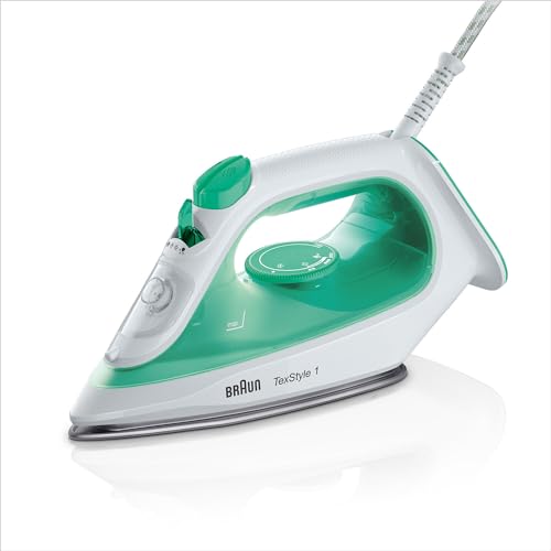 Braun TexStyle 1 Dampfbügeleisen SI 1040GR - Bügeleisen mit SuperCeramic Bügelsohle, Vertikaldampf, 2000 Watt, Grün von Braun Household