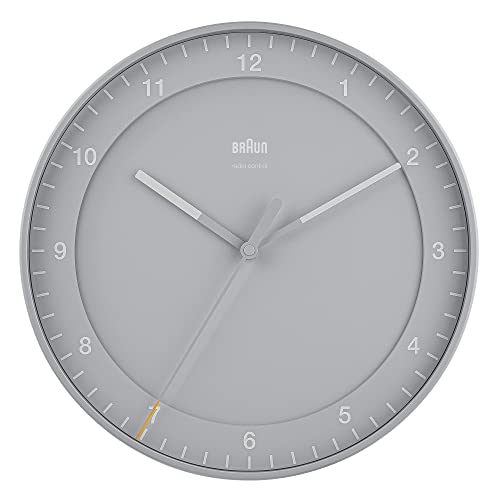 Braun Classic Funkuhr für die mitteleuropäische Zeitzone (DCF/GMT+1) mit geräuschlosem Uhrwerk, leicht ablesbar, 30 cm Durchmesser in Grau, Modell BC17G-DCF. von Braun
