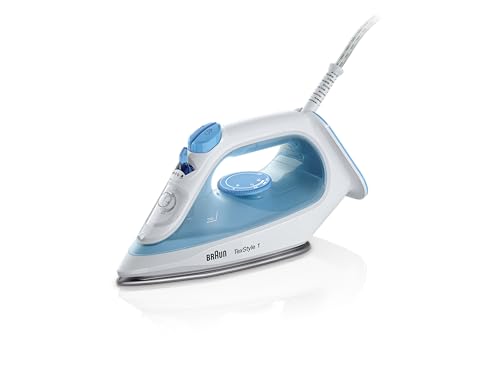 Braun Dampfbügeleisen TexStyle 1 SI1029BL, Bügeleisen, Antihaftbeschichtete Bügelsohle, 120 g/min Dampfstoß, Leitungswassergeeignet, schnelles Aufheizen (35 Sek.), 220 ml, 1.900 Watt, Blau von Braun