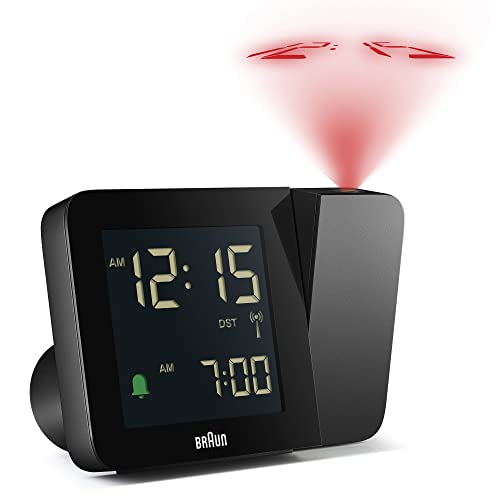 Braun Digitaler Funk-Projektionswecker für die mitteleuropäische Zeitzone (DCF) mit negativem LCD-Display, Schnelleinstellung und Alarm-Piepton in Schwarz, BC15B-DCF. von Braun