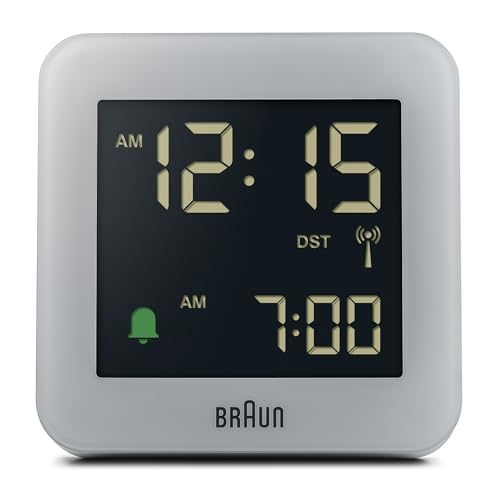 Braun Digitaler Funkwecker für die mitteleuropäische Zeitzone (DCF) mit Schlummerfunktion, LCD-Display, Schnelleinstellung und anschwellendem Alarm-Piepton in Grau, Modell BC09G-DCF. von Braun