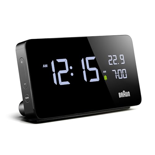 Braun Digitaler Wecker mit LCD-Display, 2X USB-C-Anschlüssen zum Laden Anderer Geräte, Zeit- und Datumsanzeige, Touch Snooze, Quick Set, in Schwarz, Modell BC20B. von Braun