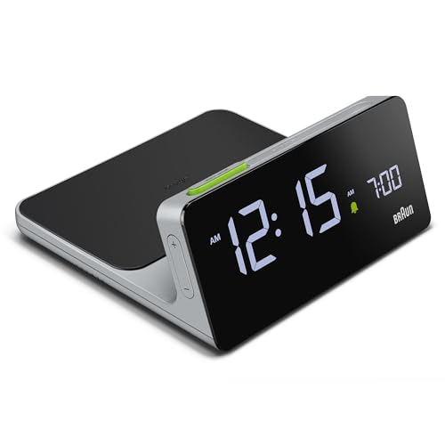 Braun Digitaler Wecker mit VA-LCD-Display, 10 W Qi kabelloses Schnelllade-Pad, automatischer Anpassung der Hintergrundbeleuchtung, Quick Set, Signaltonalarm, in Grau, Modell BC21GEU. von Braun