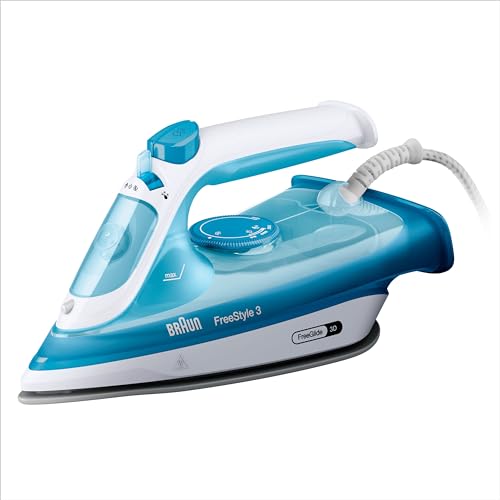 Braun FreeStyle 3 FI3144BL Dampfbügeleisen mit 3D-FreeGlide-Technologie, SuperCeramic-Sohle, Ultimate FastClean, automatische Abschaltung, Tank 270 ml, 2700 W, Blau von Braun