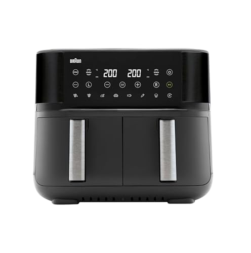 Braun Heißluftfritteuse TwinCook 3 TD3030IBK, Heißluftfritteuse 2 Kammern, 8L (4L + 4L), 80-200°, Airfryer mit Sync-Funktion, 8 Programme, einfache Reinigung, 2850W, Schwarz von Braun
