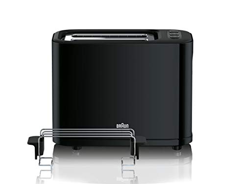 Braun Household HT 3010 BK Toaster | Doppelschlitz | Herausnehmbare Krümelschublade | Aufwärm- und Auftaufunktion | 7 Röstgrade | Separater Brötchenaufsatz | Schwarz von Braun Household