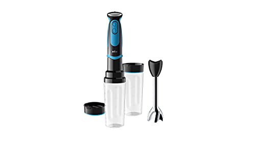 Braun Stabmixer MQ 5252 - MultiQuick 5 Vario Fit Pürierstab mit Edelstahl Mixfuß und Blend & Go Aufsatz für Smoothies für unterwegs, 1000 Watt, schwarz/blau von Braun Household