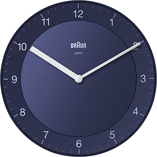 Braun Klassische analoge Quarzwanduhr in Blau/ruhiges Präzisions-Quarzuhrwerk/einfach abzulesendes Zifferblatt/Mattes Gehäuse/Durchmesser 20 cm/Modell BC06BL von Braun