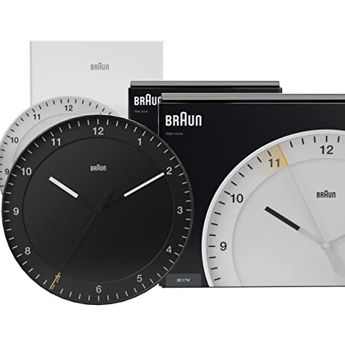 Braun Klassischer Mixed Analog Wanduhr Zuhause Geschenke mit ruhiges Quarzuhrwerk, leicht lesbares Zifferblatt, 30cm Durchmesser in Schwarz + Weiß, Modell BC17B, BC17W (2er Pack) von Braun