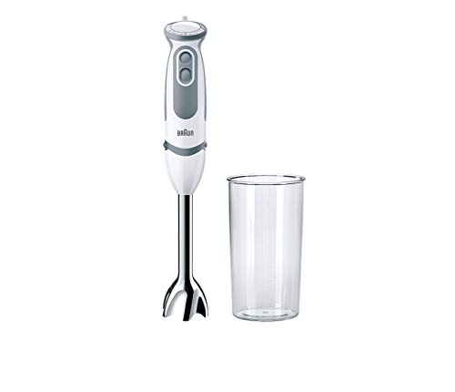 Braun Stabmixer MQ 5200WH - MultiQuick 5 Vario Pürierstab mit Edelstahl Mixfuß, 1000 Watt, inkl. 600 ml Mix- & Messbecher, weiß/grau von Braun Household