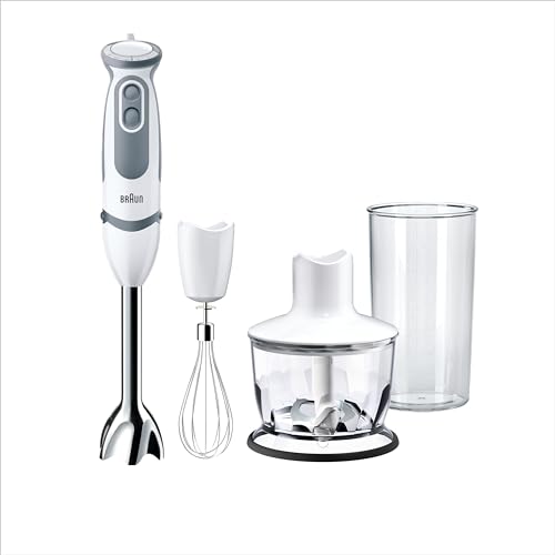Braun Stabmixer MQ 5235WH Stabmixer – MultiQuick 5 Vario Pürierstab mit Edelstahl Mixfuß, 1000 Watt, inkl. 3-teiligem Zubehör-Set, weiß/grau [Energieklasse A] von Braun Household