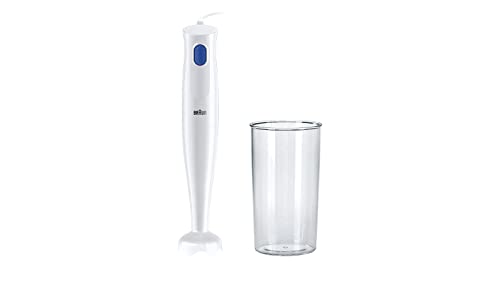 Braun Minipimer MQ10.001PWH Tauchmixer mit Messbecher 600 ml, EasyTwist System, Leistung 450 W, Weiß/Blau von Braun