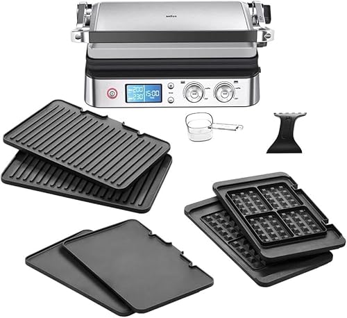 Braun MultiGrill 9 CG 9047 Kontaktgrill mit spülmaschinenfesten Grill-, Flach- und Waffelplatten, Grillpositionen: Kontakt, BBQ, Ofen, Fettauffangschale, 250° Höchsttemperatur, Sear-Funktion (Boost) von Braun Household