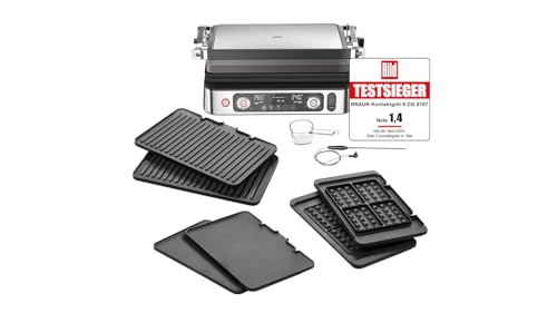 Braun MultiGrill 9 Pro CG 9167, Kontaktgrill mit Grill-, Flach-, Waffelplatten und Temperaturfühler, Grillpositionen: Kontakt, BBQ, Ofen, Spülmaschinenfeste Platten, Boost-Funktion bis 265° von Braun