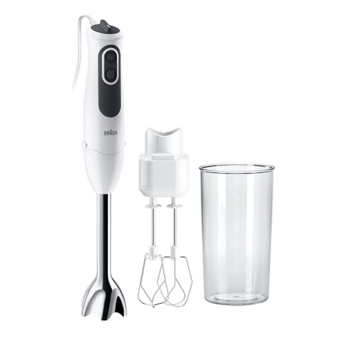 Braun Household MultiQuick , MQ3105B, Stabmixer, 11 Geschwindigkeiten, Splash Control-Technologie, spülmaschinenfeste Teile, BPA-freier Kunststoffbecher 600 ml, neuer doppelter Schneebesen, weiß von Braun Household