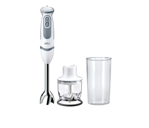 Braun Stabmixer MQ 5220WH Stabmixer – MultiQuick 5 Vario Pürierstab mit Edelstahl Mixfuß, 1000 Watt, inkl. 2-teiligem Zubehör-Set, weiß/grau von Braun Household