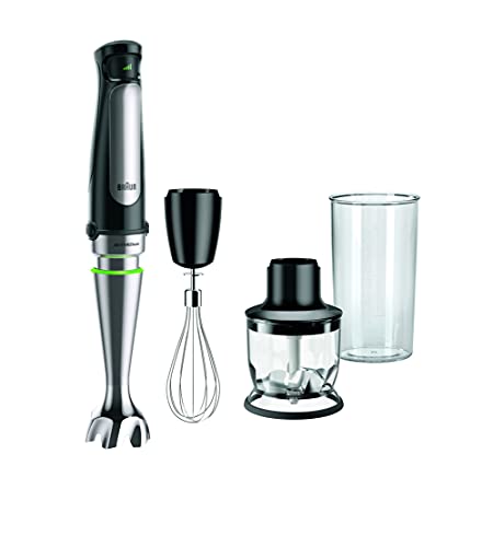 Braun MultiQuick 7 MQ7025X, Stabmixer mit ACTIVEBlade Technologie & POWERBell Plus, EasyClick system Plus, 1000W, Schwarz inkl. Schneebesen, Zerkleinerer (350 ml), Mix- und Messbecher (600 ml) von Braun