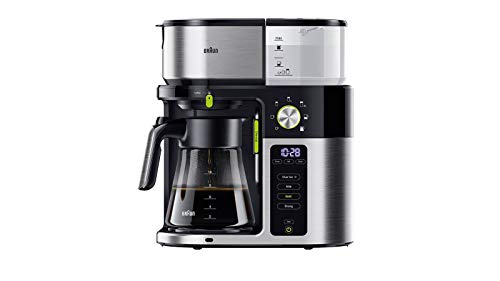 Braun MultiServe KF 9050 BK Kaffeemaschine - Filterkaffeemaschine mit Glaskanne, Direktwahl von 7 Portionsgrößen für bis zu 10 Tassen, Touch Display, Zeitschaltuhr, 1750 Watt, Edelstahl/Schwarz von Braun Household