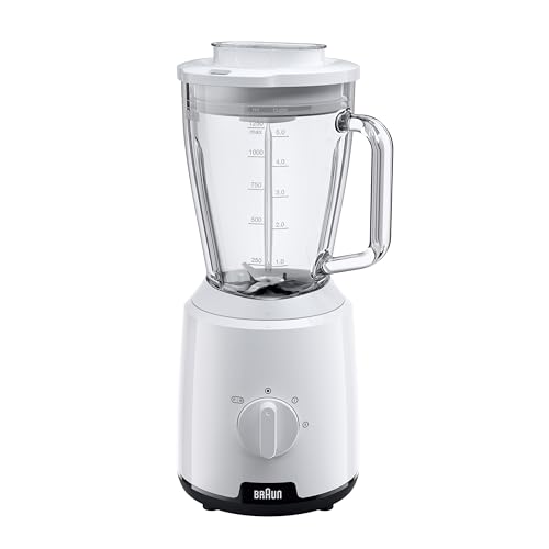 Braun Household PowerBlend 1 JB1050WH - Standmixer mit 1,5 l Glas-Mixaufsatz, Küchenhelfer zum Zerkleinern, Pürieren & Mixen, Ice-Crush-Funktion, 2 Geschwindigkeiten, 600 Watt, Weiß von Braun Household