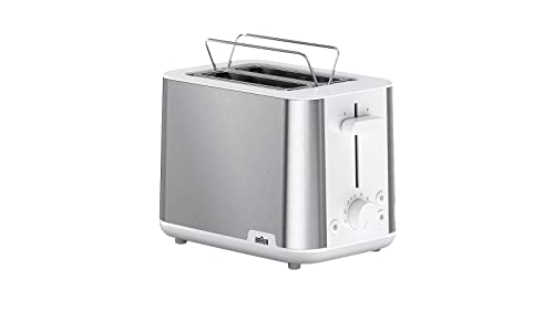 Braun PurShine Toaster HT1510 WH – Doppelschlitz-Toaster, 8 Röstgrade, Aufwärm- & Auftaufunktion, Ausziehbare Krümelschale, 900 Watt, Weiß von Braun Household