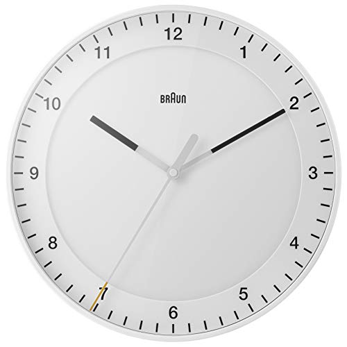Braun Quarzwanduhr in der Farbe weiß mit leisem Uhrwerk, Klassische Wanduhr mit einem Durchmesser von 33cm, BC17W, 33x33x4.5 cm von Braun