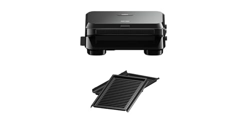 Braun SnackMaker 5 SM5001, Sandwich-Maker mit abnehmbaren Grillplatten, aus druckgegossenem Aluminium, spülmaschinenfeste Platten, 800 W, Schwarz von Braun