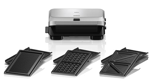 Braun SnackMaker 5 SM5038, Grill mit Sandwich- und Waffelplatten, Waffeleisen mit Aluminiumgussplatten, Abnehmbare Platten und Auffangschale, Spülmaschinengeeignet, 800W, Silber von Braun