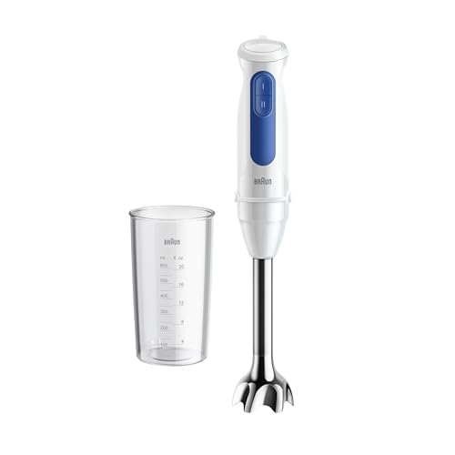 Braun Stabmixer MultiQuick 3 MQ30001M, PowerBell VPlus Technologie, 2 Geschwindigkeiten, EasyClick Plus System für Zubehör, SplashControl Technologie, inkl. 600ml Becher, 900W, Weiß von Braun