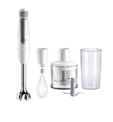 Braun Stabmixer MultiQuick 7 MQ 7035I WH - Elektrischer Stabmixer mit stufenloser Geschwindigkeitseinstellung, 3-teiliges Zubehör-Set, 1000 Watt, Weiß von Braun