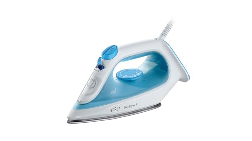 Braun TexStyle 1 Dampfbügeleisen SI 1050BL - Bügeleisen mit SuperCeramic Bügelsohle, Vertikaldampf, 2000 Watt, Blau von Braun Household