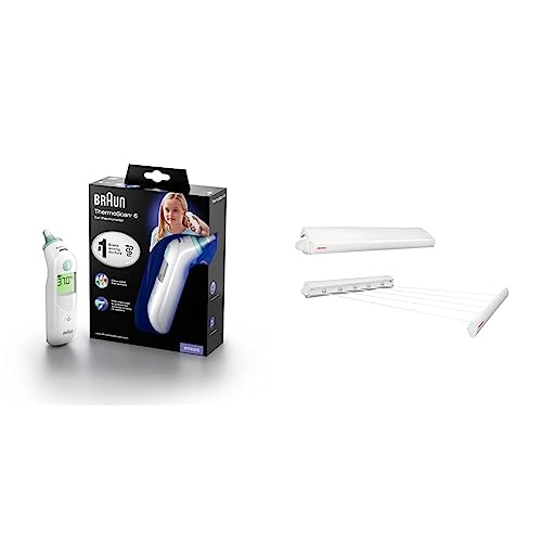 Braun ThermoScan 6 Ear Thermometer IRT6515 & Leifheit Wandtrockner Rollfix 210 Longline, 21m Wäscheleine für 2 Waschmaschinenladungen, ausziehbarer Wäscheständer, platzsparender Trockner von Braun