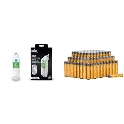Braun ThermoScan 6 Ohrthermometer & Amazon Basics AAA-Alkalibatterien, leistungsstark, 1.5 V, 100er-Pack von Braun
