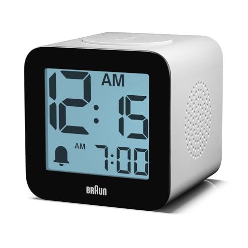 Braun digitaler Wecker mit Sprachausgabe, Schlummerfunktion, positivem LCD-Display, gesprochenen Einstellungsoptionen und ansteigendem Signalton in Weiß, Modell BC25WP Braun digitaler Wecker mit Sprachausgabe, Schlummerfunktion, positivem LCD-Display, gesprochenen Einstellungsoptionen und ansteigendem Signalton in Weiß, Modell BC25WP von Braun