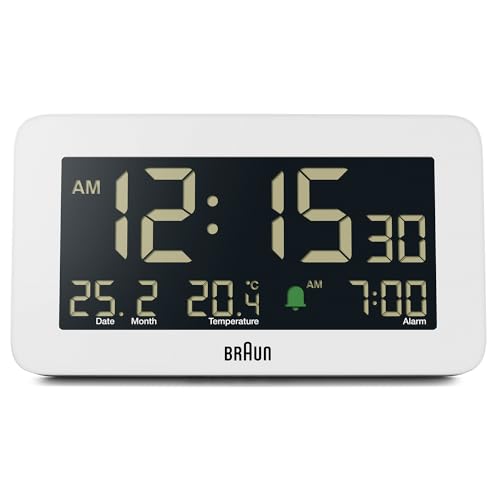 Braun Digitaler Wecker mit Datums-, Monats- und Temperaturanzeige, negativem LCD-Display, Schnelleinstellung und anschwellendem Alarm-Piepton in Weiß, Modell BC10W. Braun Digitaler Wecker mit Datums-, Monats- und Temperaturanzeige, negativem LCD-Display, Schnelleinstellung und anschwellendem Alarm-Piepton in Weiß, Modell BC10W. von Braun