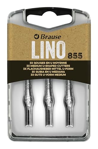 Brause 300855B - Blisterbox mit 3 mittleren Flachaushebern in U-Form (Nr 855), geeignet für Linoldruck und Gravieren, 1 Box von Brause